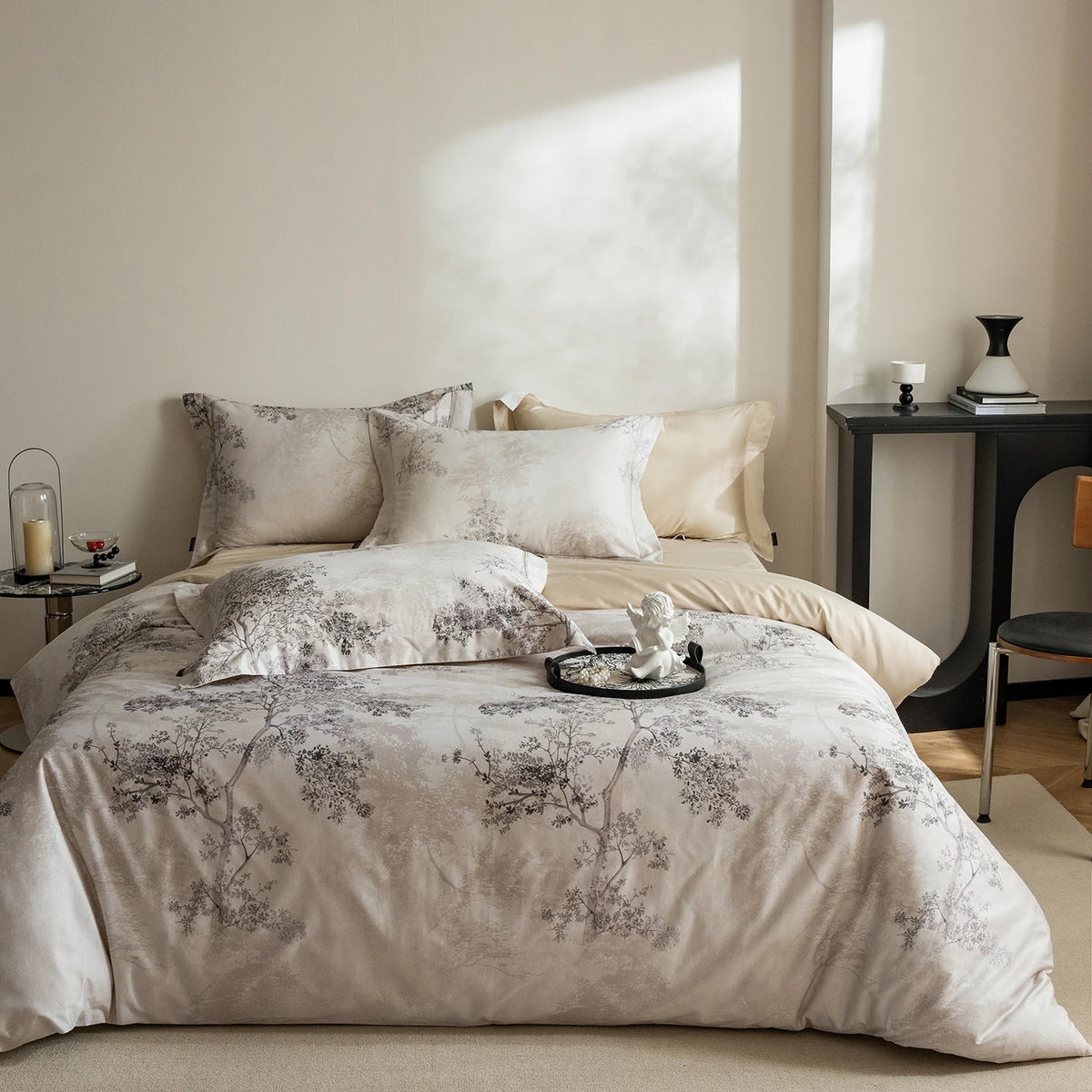 Printed Egyptian Cotton Bedding Set 600TC | Soft Botanicals in Stone Branch