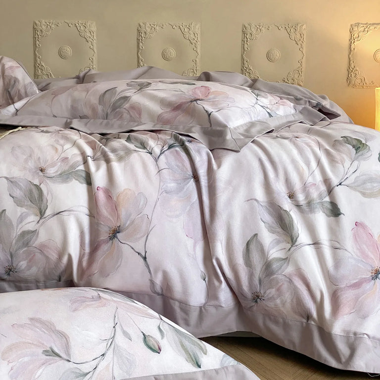 Printed Egyptian Cotton Bedding Set 600TC | Watercolour Petals bedding side view