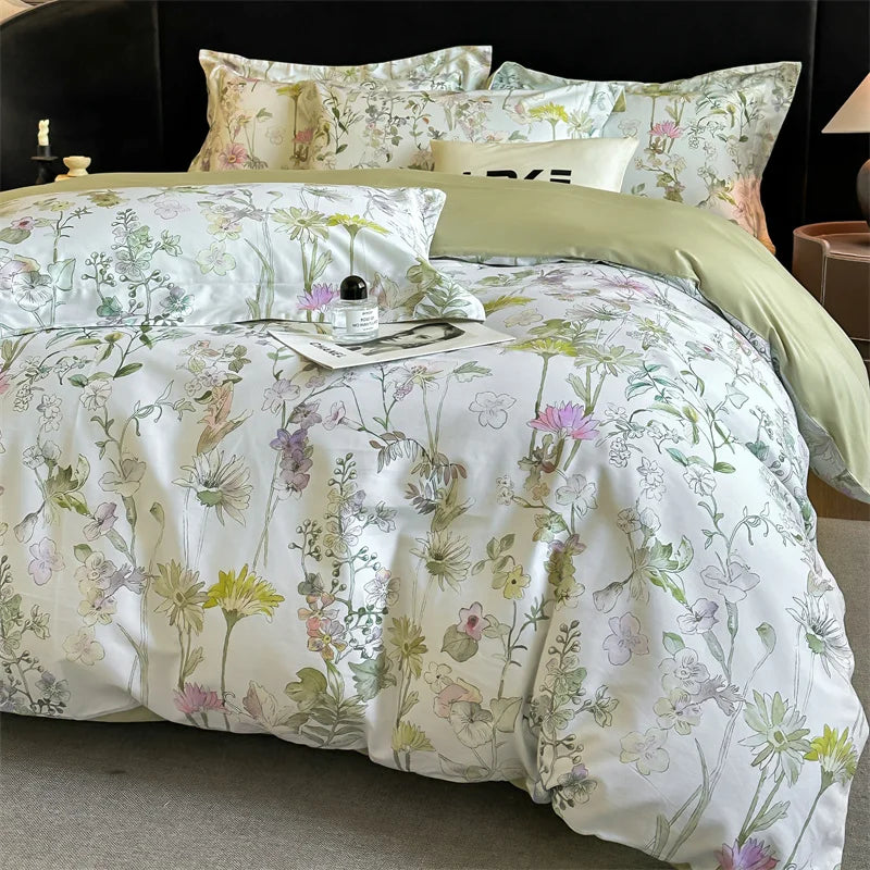 Floral Egyptian Cotton Bedding Set 600TC | Sage Wildflower with matching pillowcases
