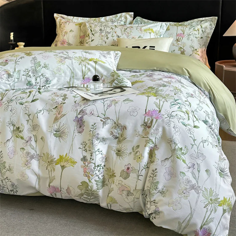 Floral Egyptian Cotton Bedding Set 600TC | Sage Wildflower with matching pillowcases