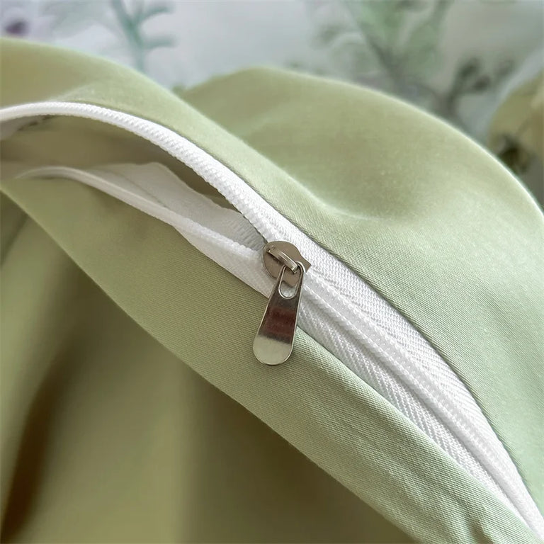 Floral Egyptian Cotton Bedding Set 600TC | Sage Wildflower duvet cover zip closure