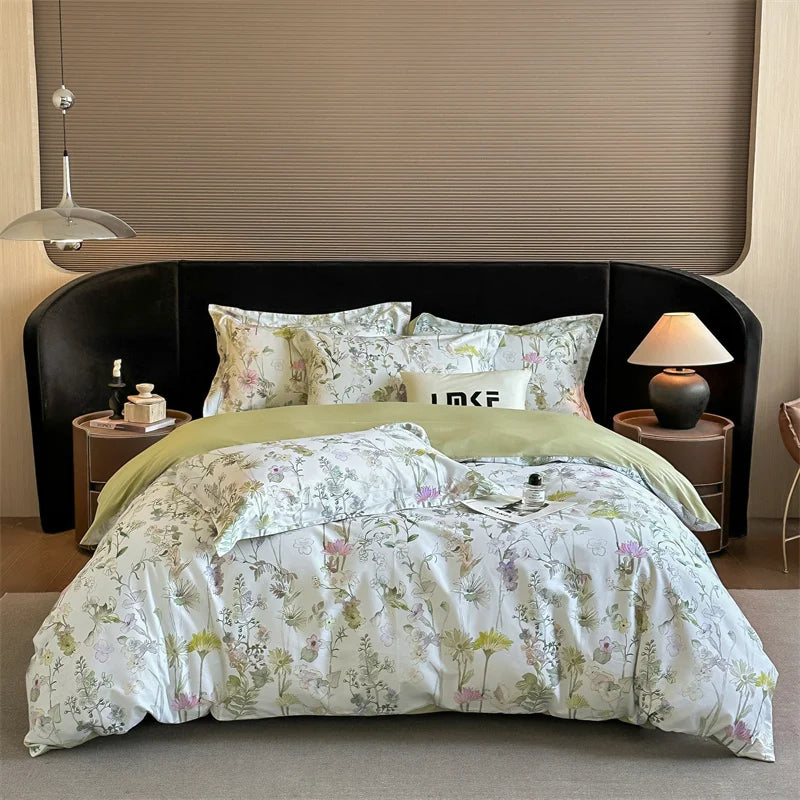 Floral Egyptian Cotton Bedding Set 600TC | Sage Wildflower - Egyptian Bedding