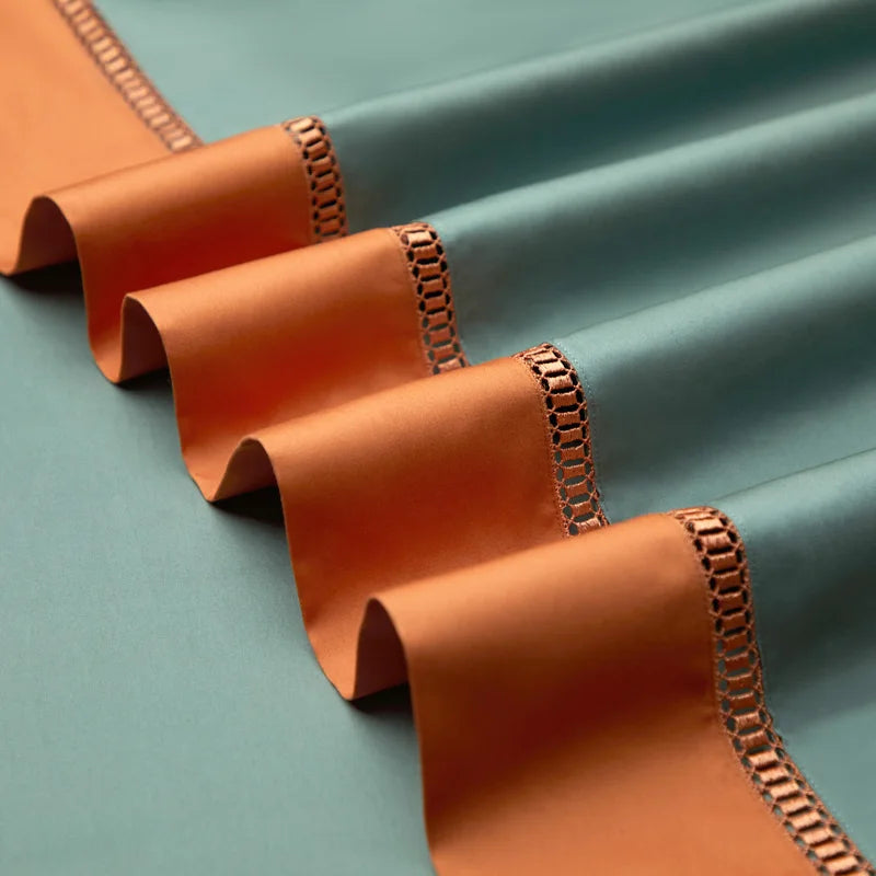 Sateen Egyptian Cotton Bedding Set 1000TC | Hemstitch Border hemstitch border close up
