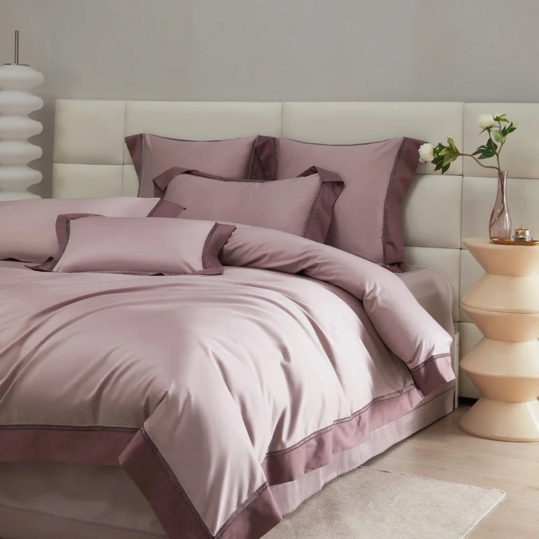 Sateen Egyptian Cotton Bedding Set 1000TC | Hemstitch Border in Dusty Mauve