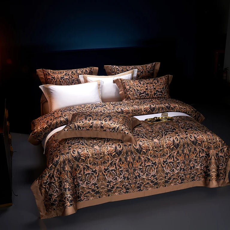 Sateen Egyptian Cotton Bedding Set 1000TC | Royal Paisley in Amber