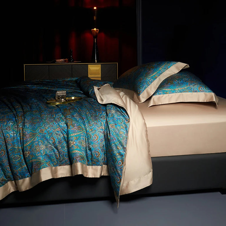Sateen Egyptian Cotton Bedding Set 1000TC | Royal Paisley duvet cover and border