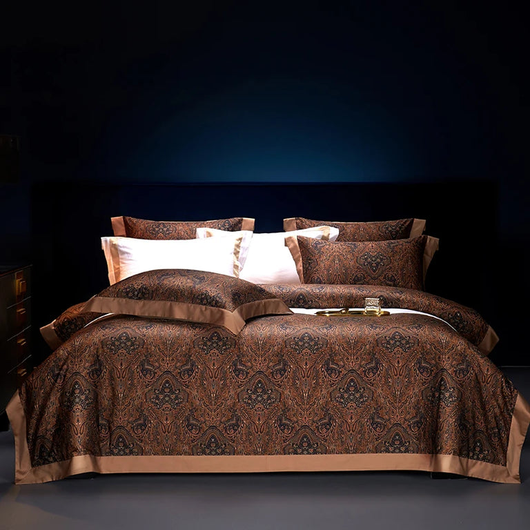 Sateen Egyptian Cotton Bedding Set 1000TC | Royal Paisley in Chocolate