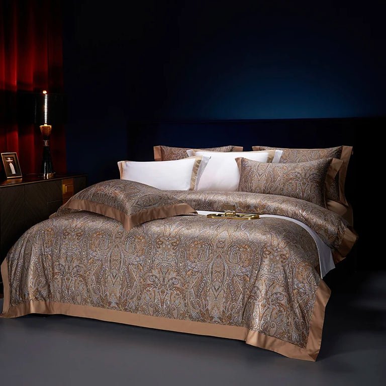 Sateen Egyptian Cotton Bedding Set 1000TC | Royal Paisley in Mocha