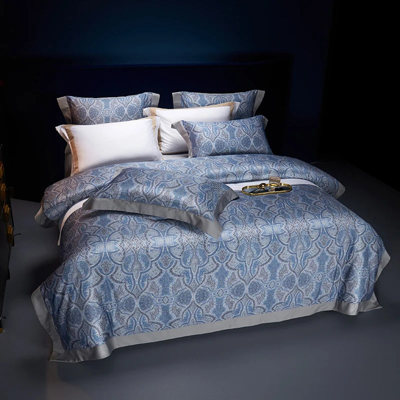 Sateen Egyptian Cotton Bedding Set 1000TC | Royal Paisley in Powder Blue