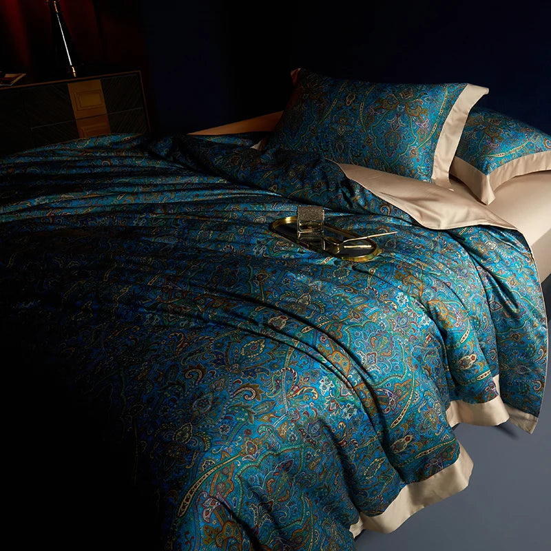 Sateen Egyptian Cotton Bedding Set 1000TC | Royal Paisley paisley print close up