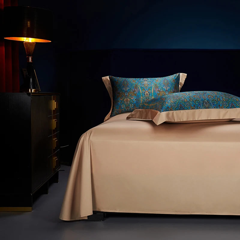 Sateen Egyptian Cotton Bedding Set 1000TC | Royal Paisley plain sheet and pillowcases