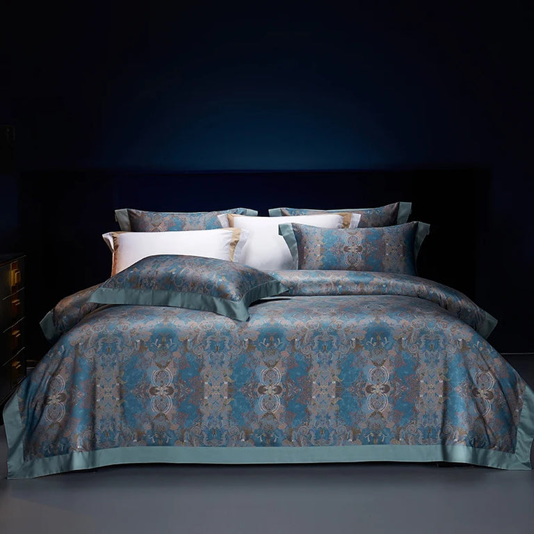 Sateen Egyptian Cotton Bedding Set 1000TC | Royal Paisley in Slate Teal