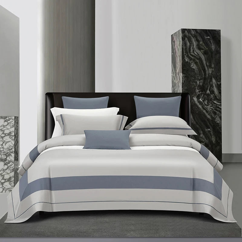 Sateen Egyptian Cotton Bedding Set 1000TC | Twin Stripe in Light Grey Blue