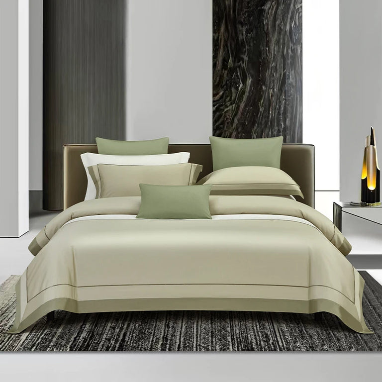 Sateen Egyptian Cotton Bedding Set 1000TC | Twin Stripe in Sage Green