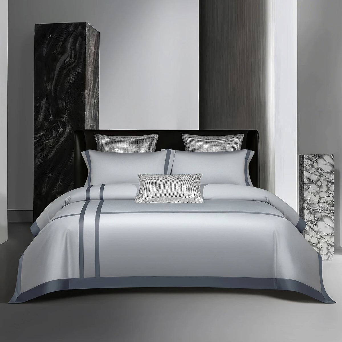 Sateen Egyptian Cotton Bedding Set 1000TC | Twin Stripe in Silver Grey