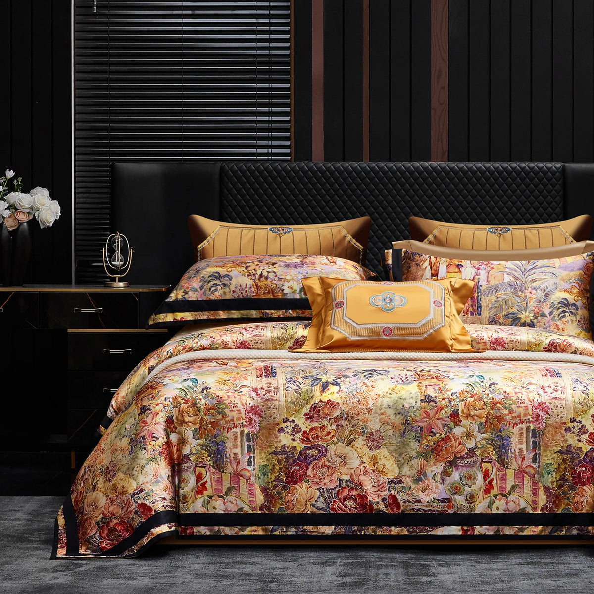 Silk and Egyptian Cotton Bedding Set 1200TC | Gold Baroque - Egyptian Bedding