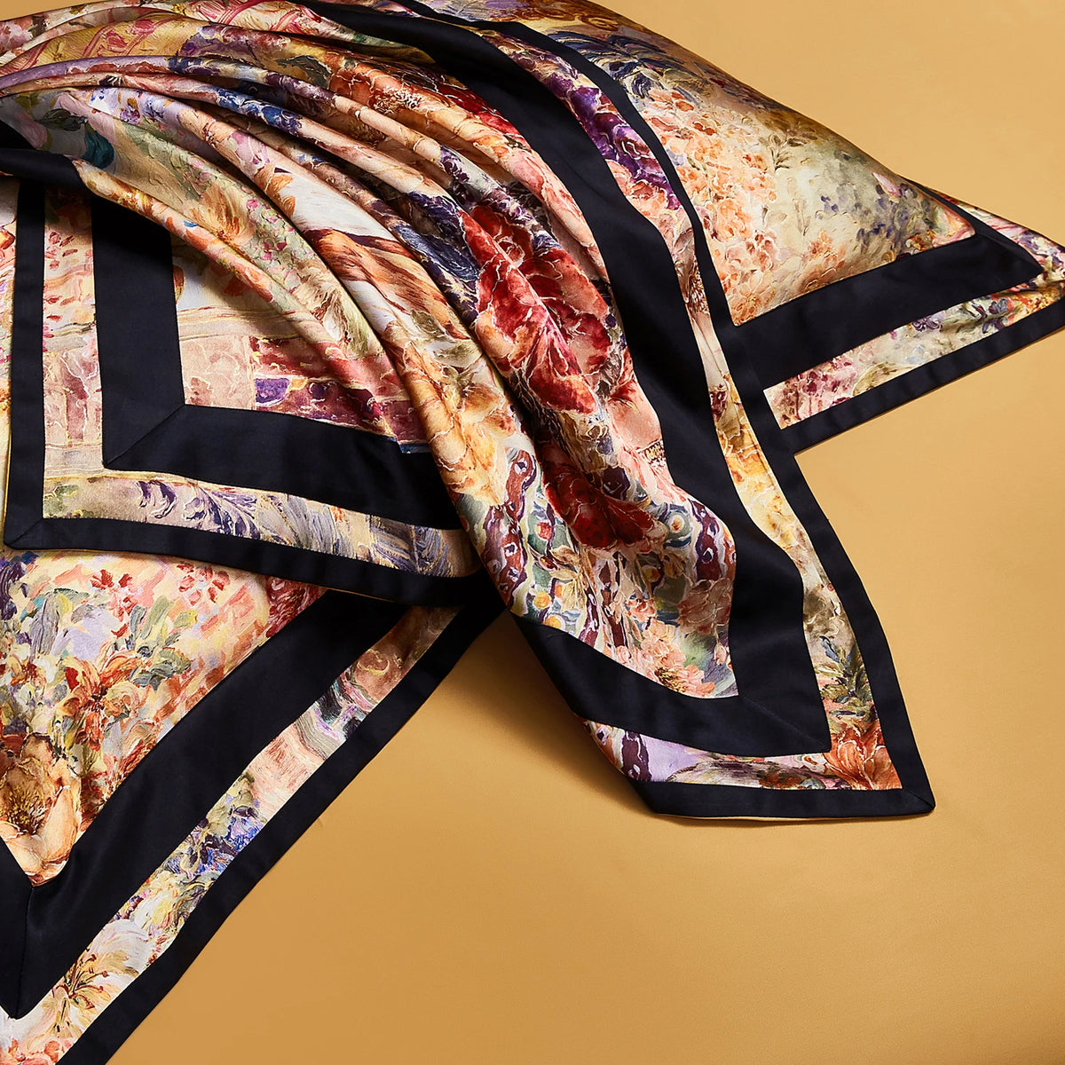 Silk and Egyptian Cotton Bedding Set 1200TC | Gold Baroque pillowcase with navy border