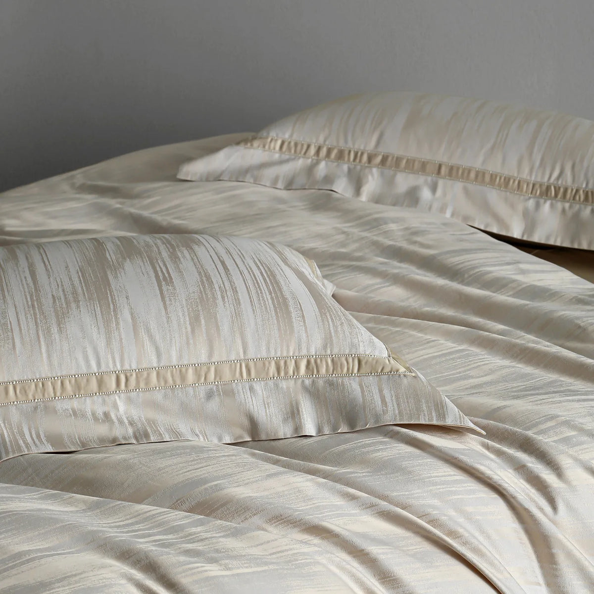 Silk and Egyptian Cotton Jacquard Bedding Set 1200TC | Ivory Stripe - Egyptian Bedding