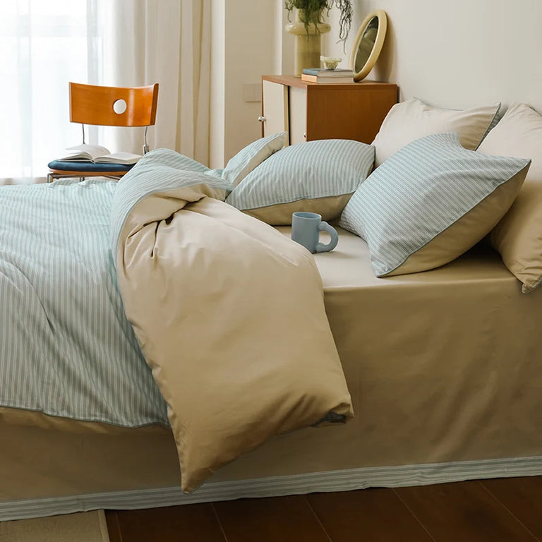 Striped Egyptian Cotton Bedding Set 600TC | Fine Stripe in Aqua