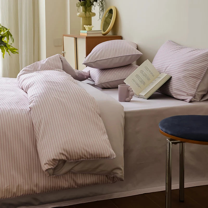 Striped Egyptian Cotton Bedding Set 600TC | Fine Stripe in Dusty Rose