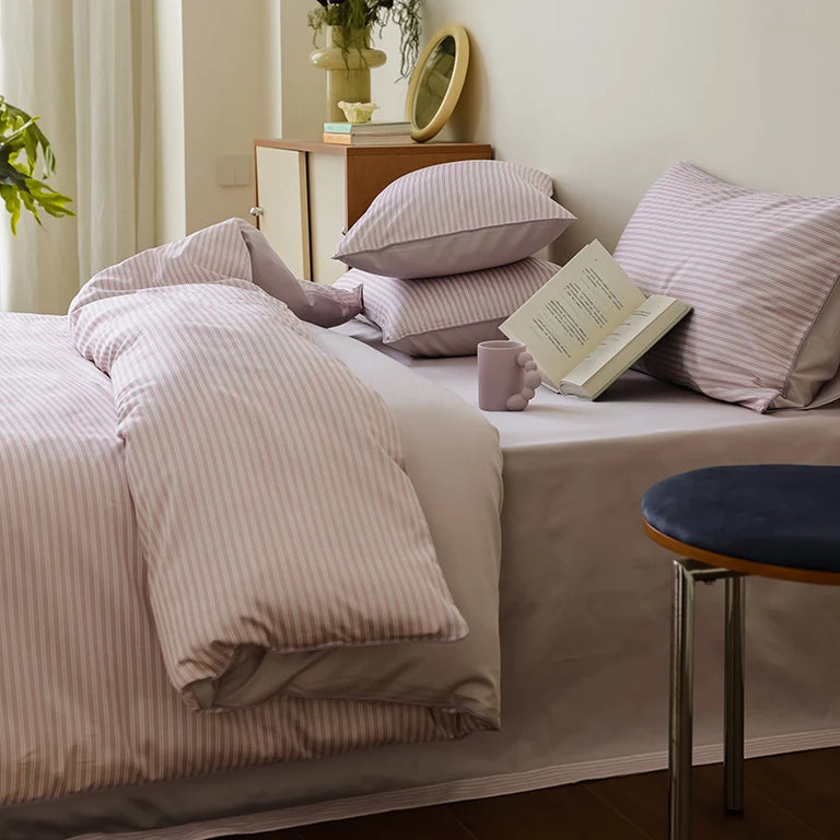 Striped Egyptian Cotton Bedding Set 600TC | Fine Stripe in Dusty Rose