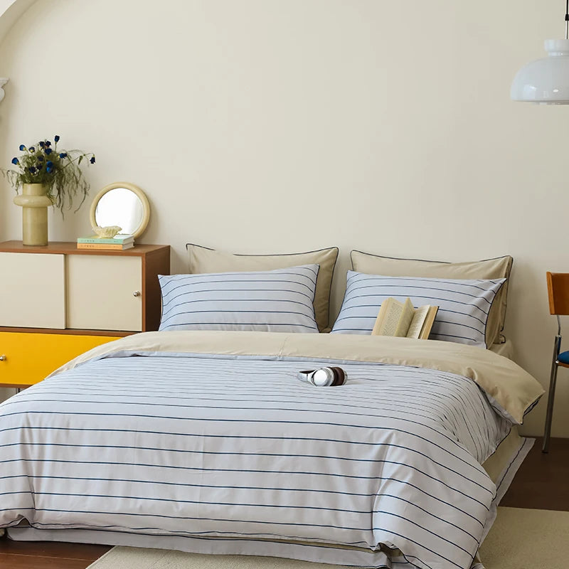 Striped Egyptian Cotton Bedding Set 600TC | Fine Stripe in Grey and Navy