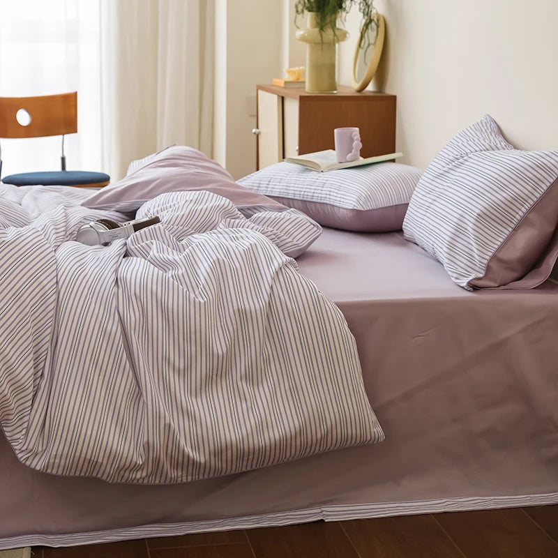 Striped Egyptian Cotton Bedding Set 600TC | Fine Stripe in Lilac