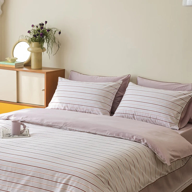 Striped Egyptian Cotton Bedding Set 600TC | Fine Stripe in Mauve