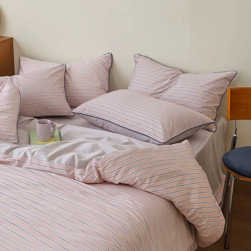 Striped Egyptian Cotton Bedding Set 600TC | Fine Stripe in Rose Pink
