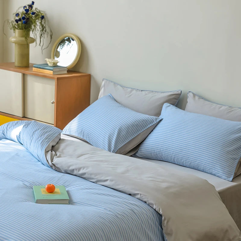 Striped Egyptian Cotton Bedding Set 600TC | Fine Stripe duvet cover and sheet