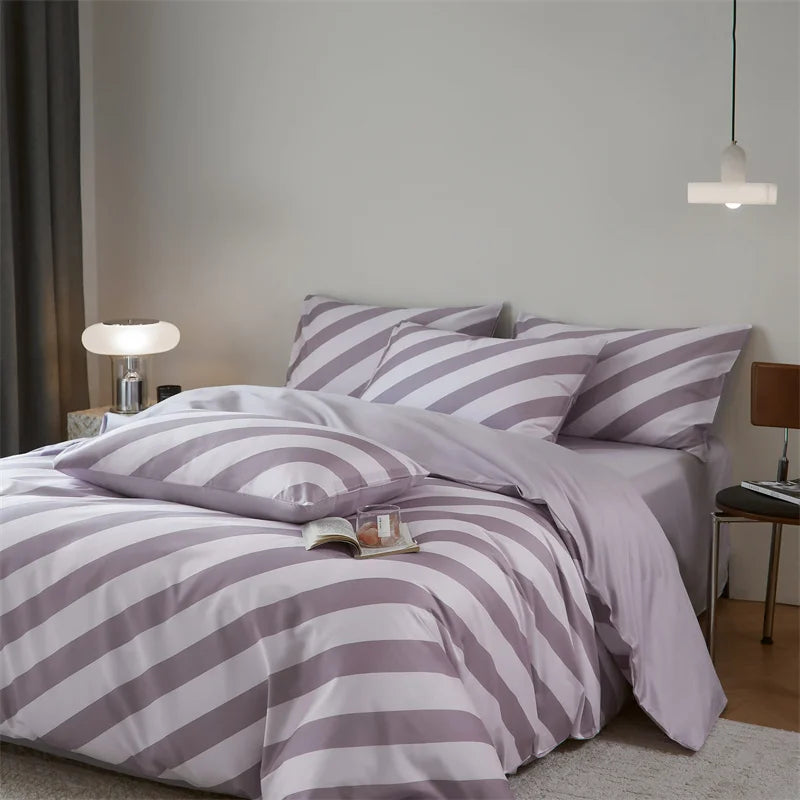 Striped Egyptian Cotton Bedding Set 800TC | Lilac Stripe bedding front view