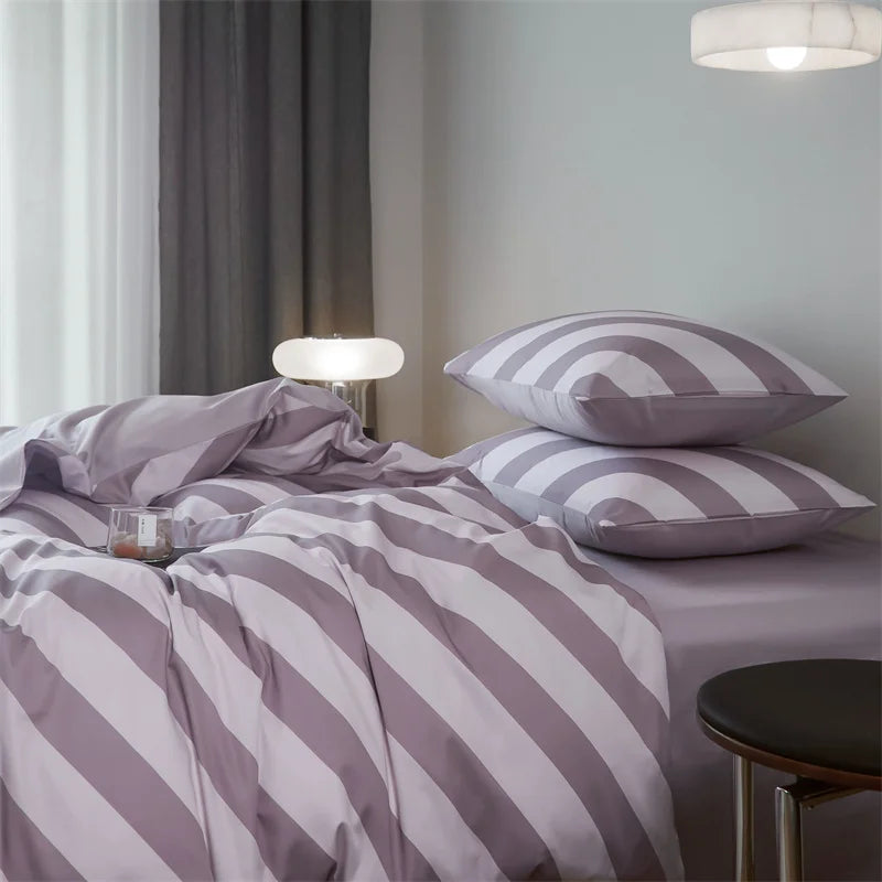 Striped Egyptian Cotton Bedding Set 800TC | Lilac Stripe pillowcases and duvet cover