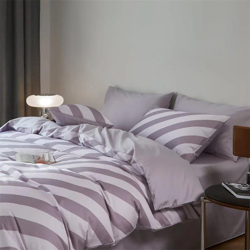 Striped Egyptian Cotton Bedding Set 800TC | Lilac Stripe stripes close up