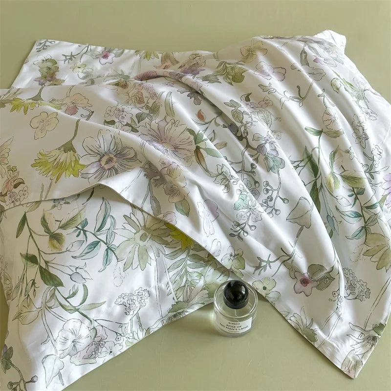 Floral Egyptian Cotton Bedding Set 600TC | Sage Wildflower sateen fabric
